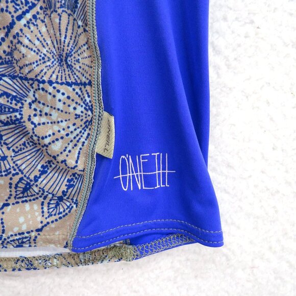 ONeill Rash Guard Womens Size Large Slim Fit Blue Beige 1/4 Zip Short Sleeve - Picture 3 of 7